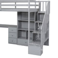 Twin Size Loft Bed With L Shaped Desk And Drawers, Cabinet And Storage Staircase, Gray Gray Pine