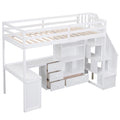 Twin Size Loft Bed With L Shaped Desk And Drawers, Cabinet And Storage Staircase, White White Pine