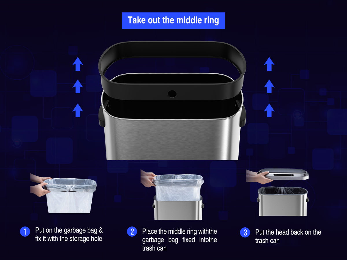 50L Smart Automatic Trash Cans Full Intelligent Sensor Black And Silver Steel