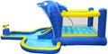 6 In1 Inflatable Slide Water Park Trampoline Bouncing House Outdoor Garden With Dolphin Sprinkler & Target Games & Water& Basketball Multicolor Oxford Fabric