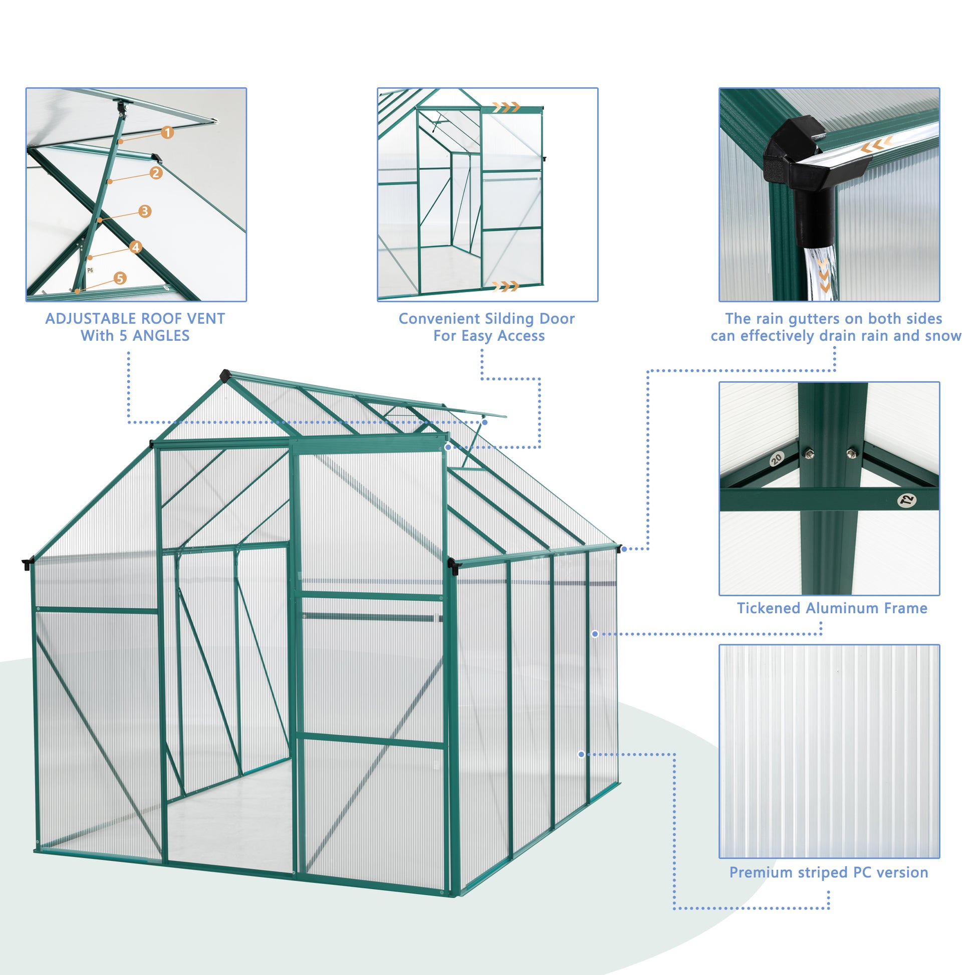 Green 6 X 8 Ft Outdoor Patio Greenhouse Green Aluminum