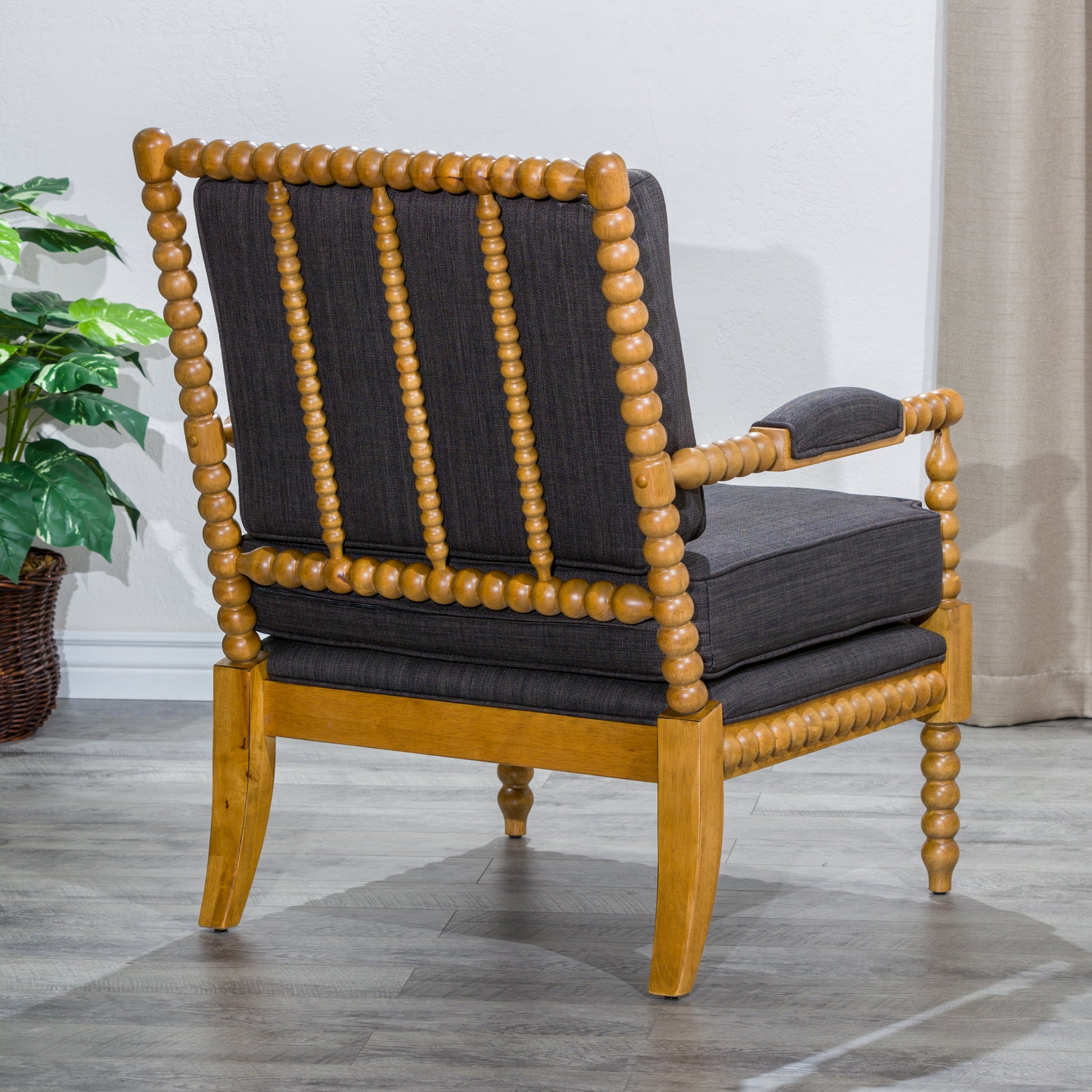 Spindle Chair, Weathered Oak, Charcoal Oak Fabric