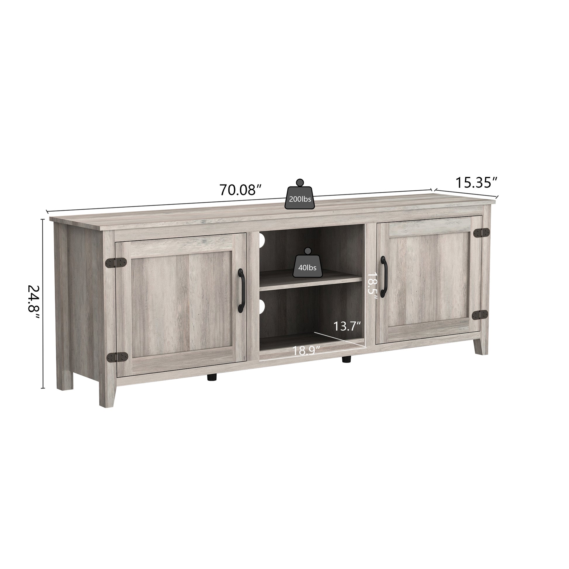 Tv Stand Storage Media Console Entertainment Center With Two Doors, Grey Walnut With Fireplace Grey 50 59 Inches Particle Board