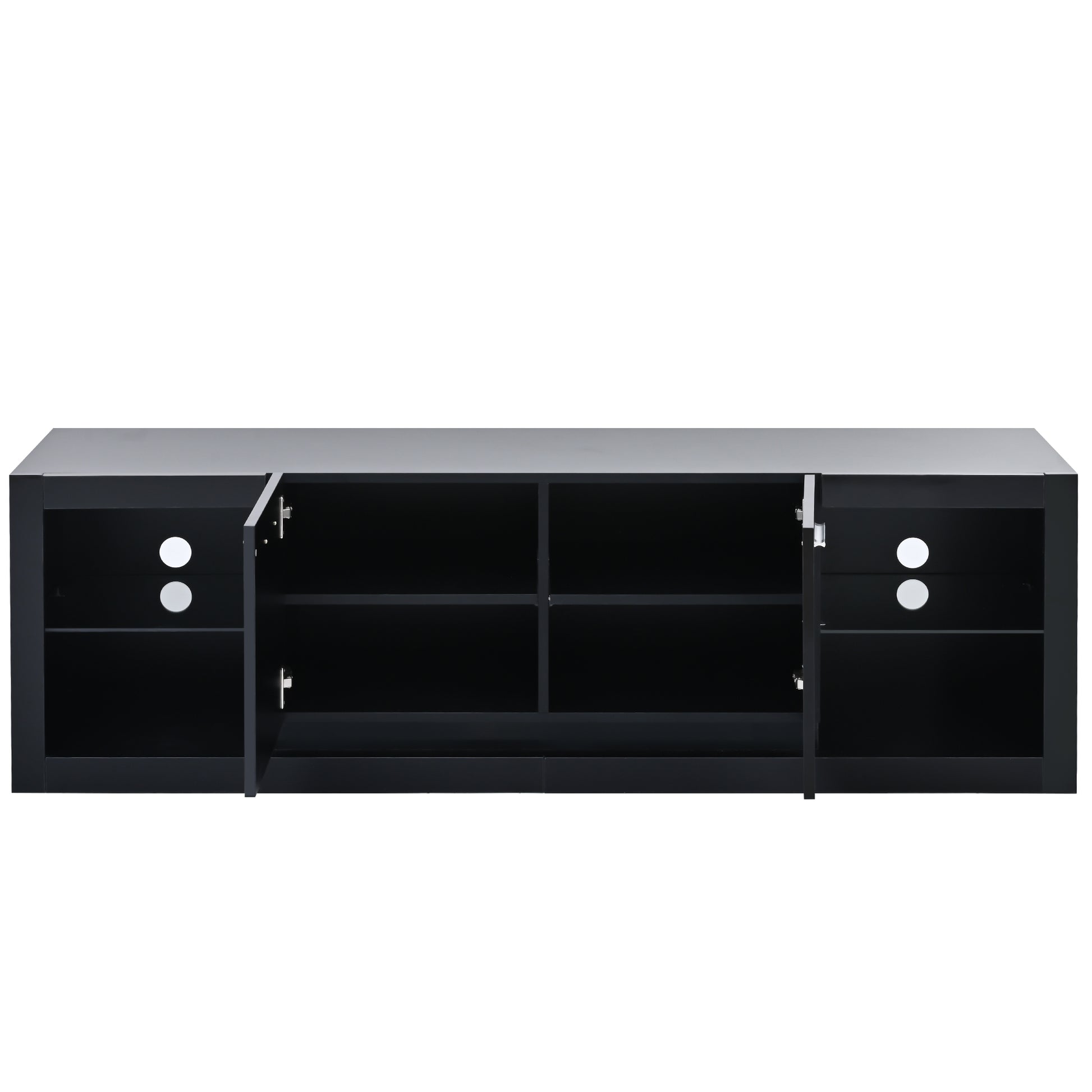 Modern Tv Stand With 2 Tempered Glass Shelves, High Gloss Entertainment Center For Tvs Up To 70'', Elegant Tv Cabinet With Led Color Changing Lights For Living Room, Black Black Particle Board