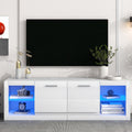 Modern Tv Stand With 2 Tempered Glass Shelves, High Gloss Entertainment Center For Tvs Up To 70'', Elegant Tv Cabinet With Led Color Changing Lights For Living Room, White White 70 79 Inches Particle Board