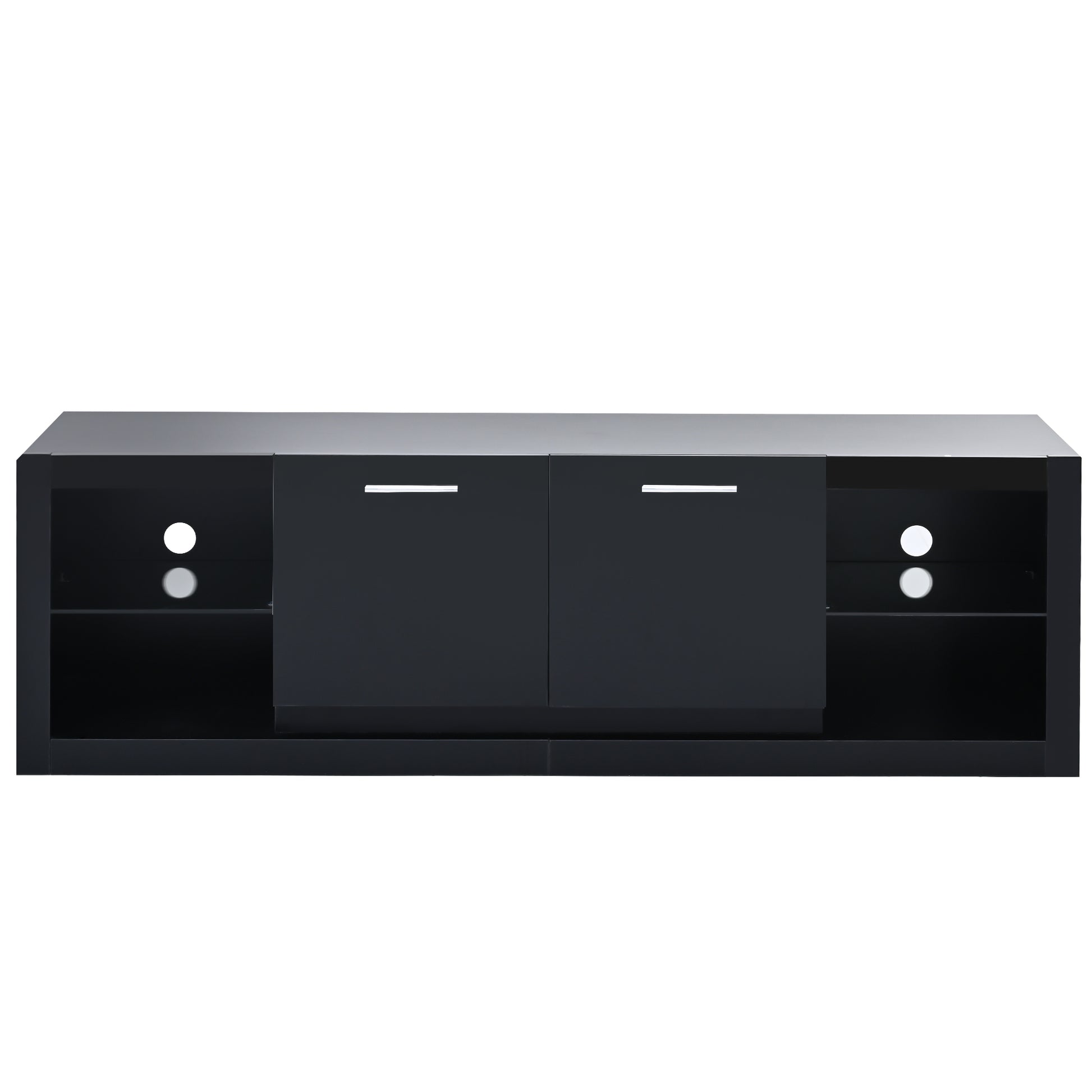 Modern Tv Stand With 2 Tempered Glass Shelves, High Gloss Entertainment Center For Tvs Up To 70'', Elegant Tv Cabinet With Led Color Changing Lights For Living Room, Black Black Particle Board