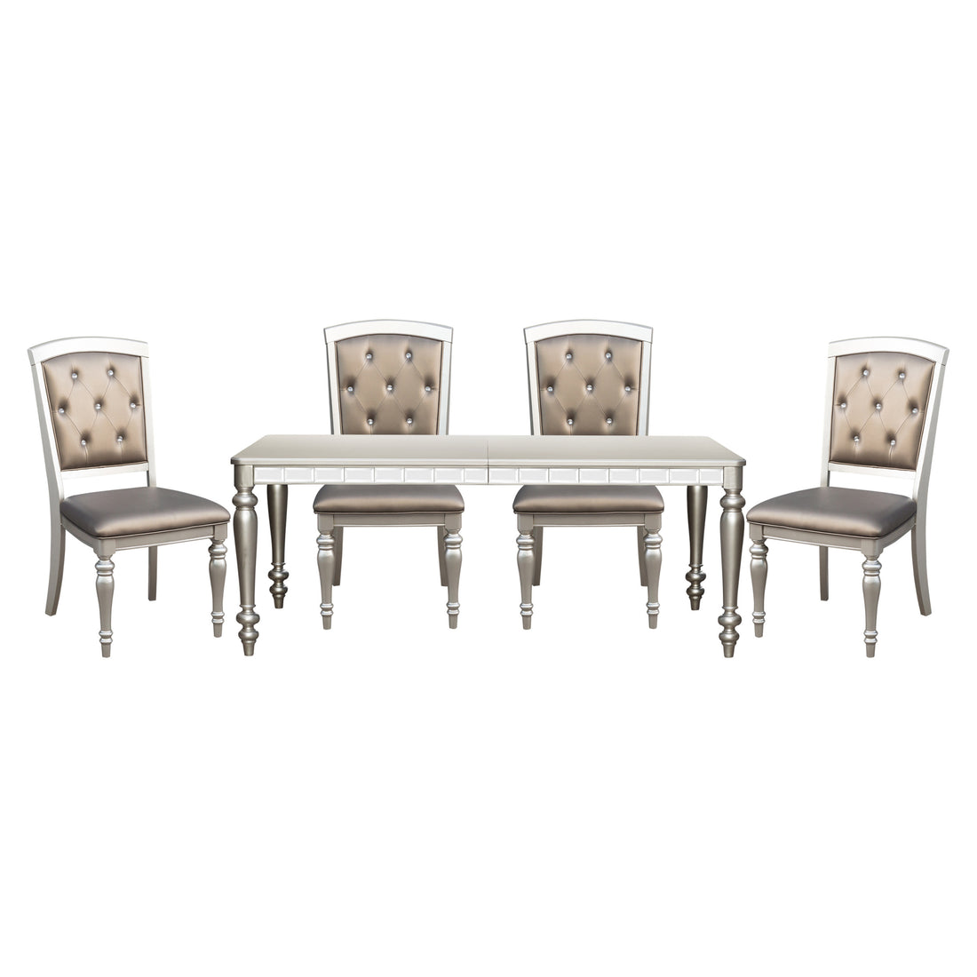 Glamorous Silver Finish Dining Set 5Pc Dining Table 4X Side Chairs Crystal Button Tufted Upholstered Modern Style Furniture Silver Seats 4 Dining Room Glam,Modern Rectangular Dining Table With Chair Wood