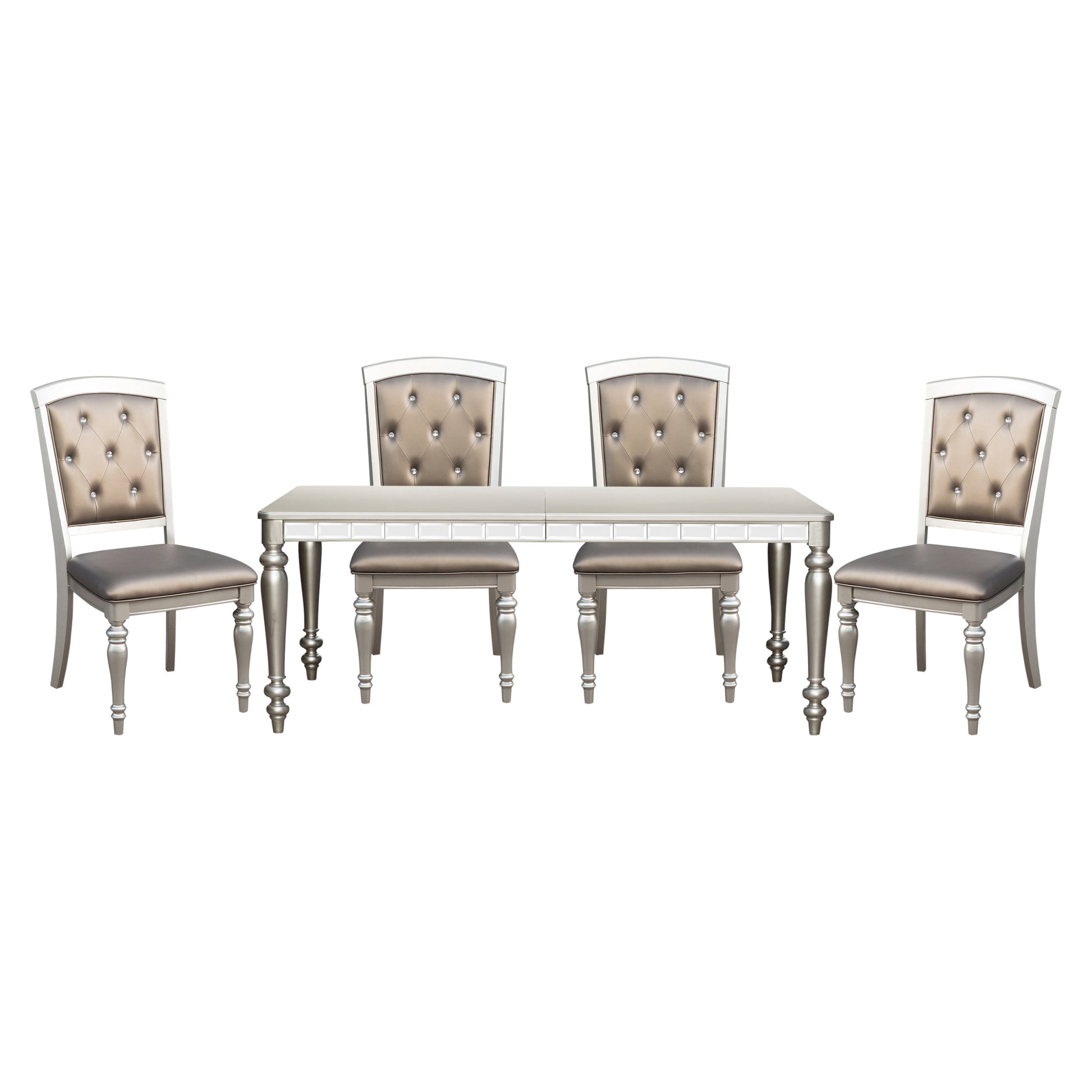 Glamorous Silver Finish Dining Set 5Pc Dining Table 4X Side Chairs Crystal Button Tufted Upholstered Modern Style Furniture Silver Seats 4 Dining Room Glam,Modern Rectangular Dining Table With Chair Wood