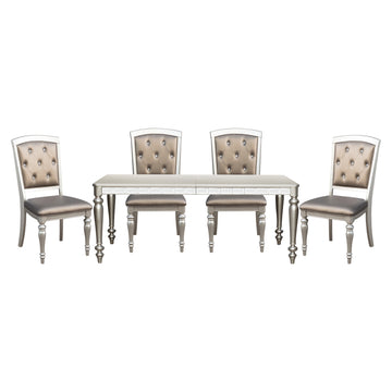 Glamorous Silver Finish Dining Set 5Pc Dining Table 4X Side Chairs Crystal Button Tufted Upholstered Modern Style Furniture Silver Seats 4 Dining Room Glam,Modern Rectangular Dining Table With Chair Wood