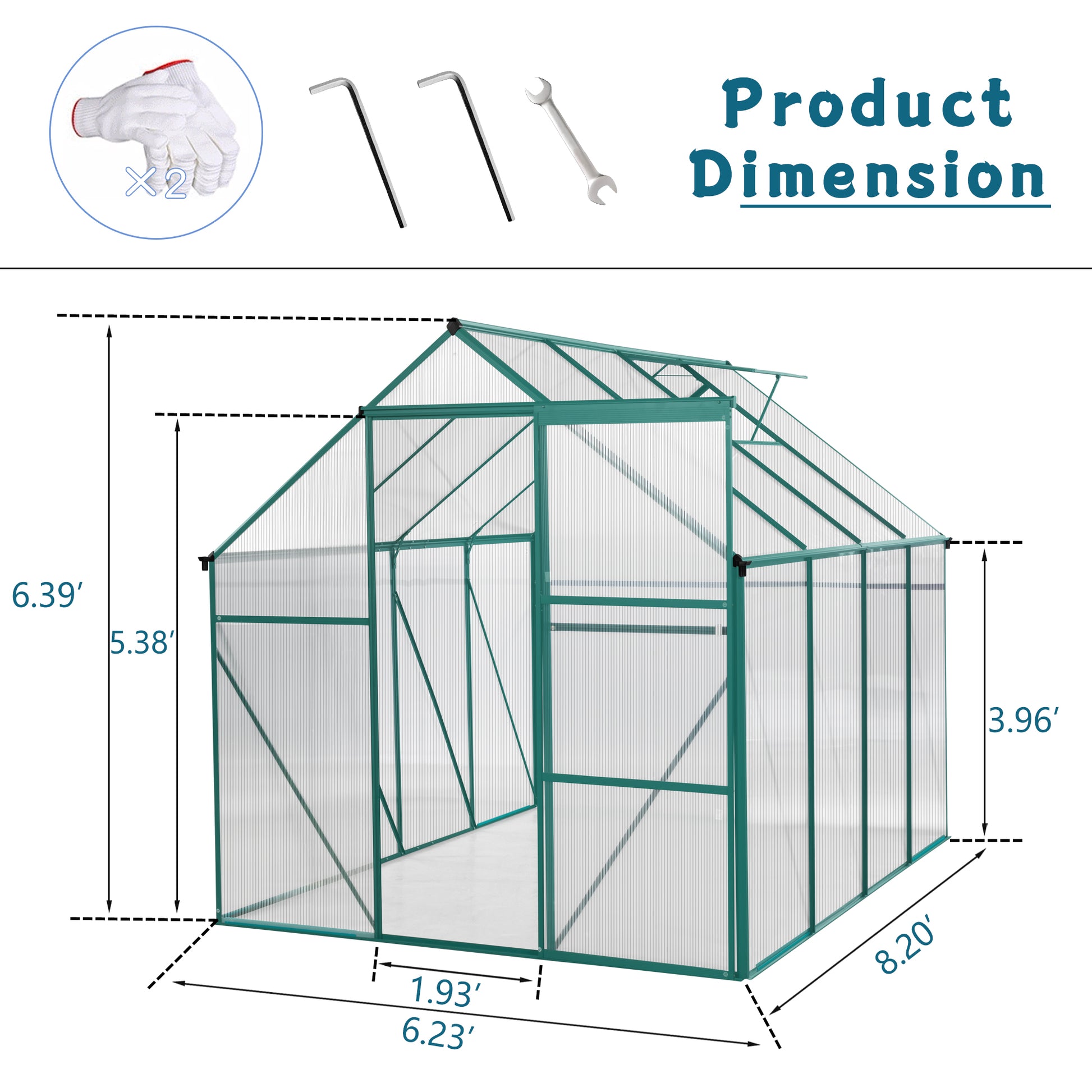 Green 6 X 8 Ft Outdoor Patio Greenhouse Green Aluminum