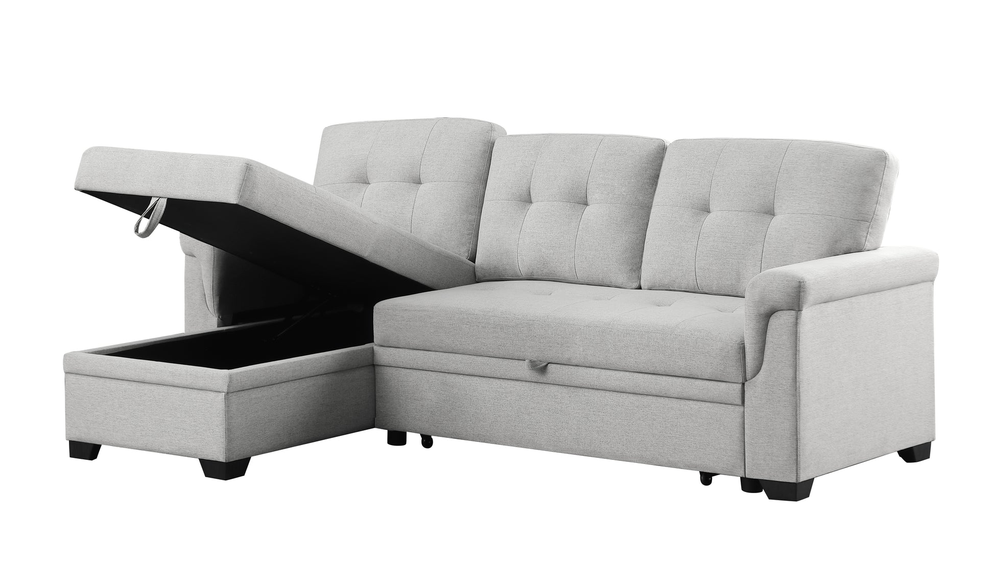 Lucca 84" Light Gray Linen Reversible Sleeper Sectional Sofa With Storage Chaise Light Gray Linen