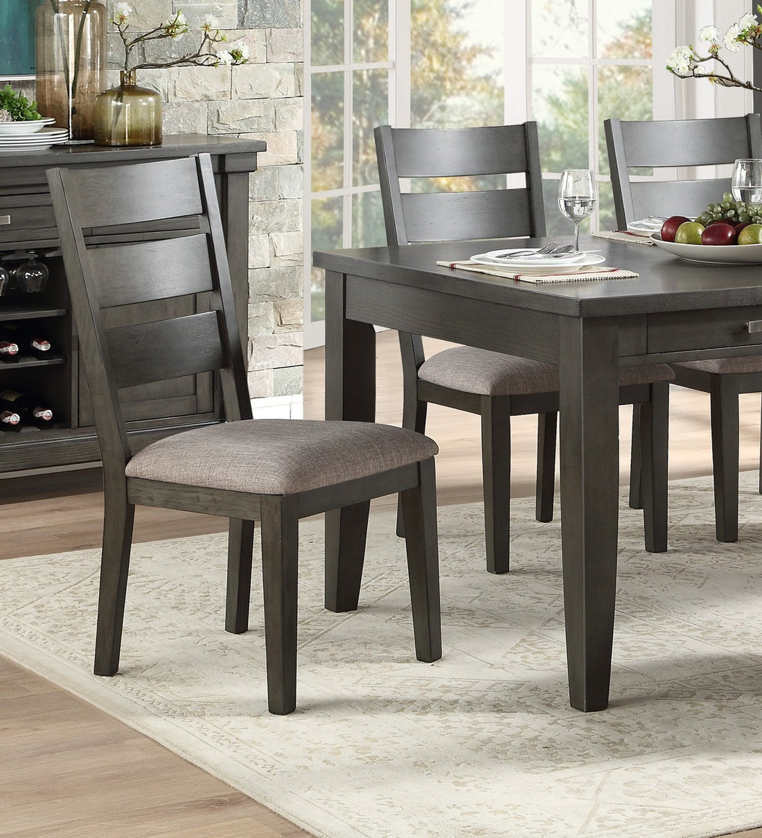 Gray Finish 7Pc Dining Set Table With 6X Drawers And 6X Side Chairs Upholstered Seat Transitional Dining Room Furniture Wood Wood Gray Seats 6 Wood Dining Room Transitional Rectangular Dining Table With Chair Wood