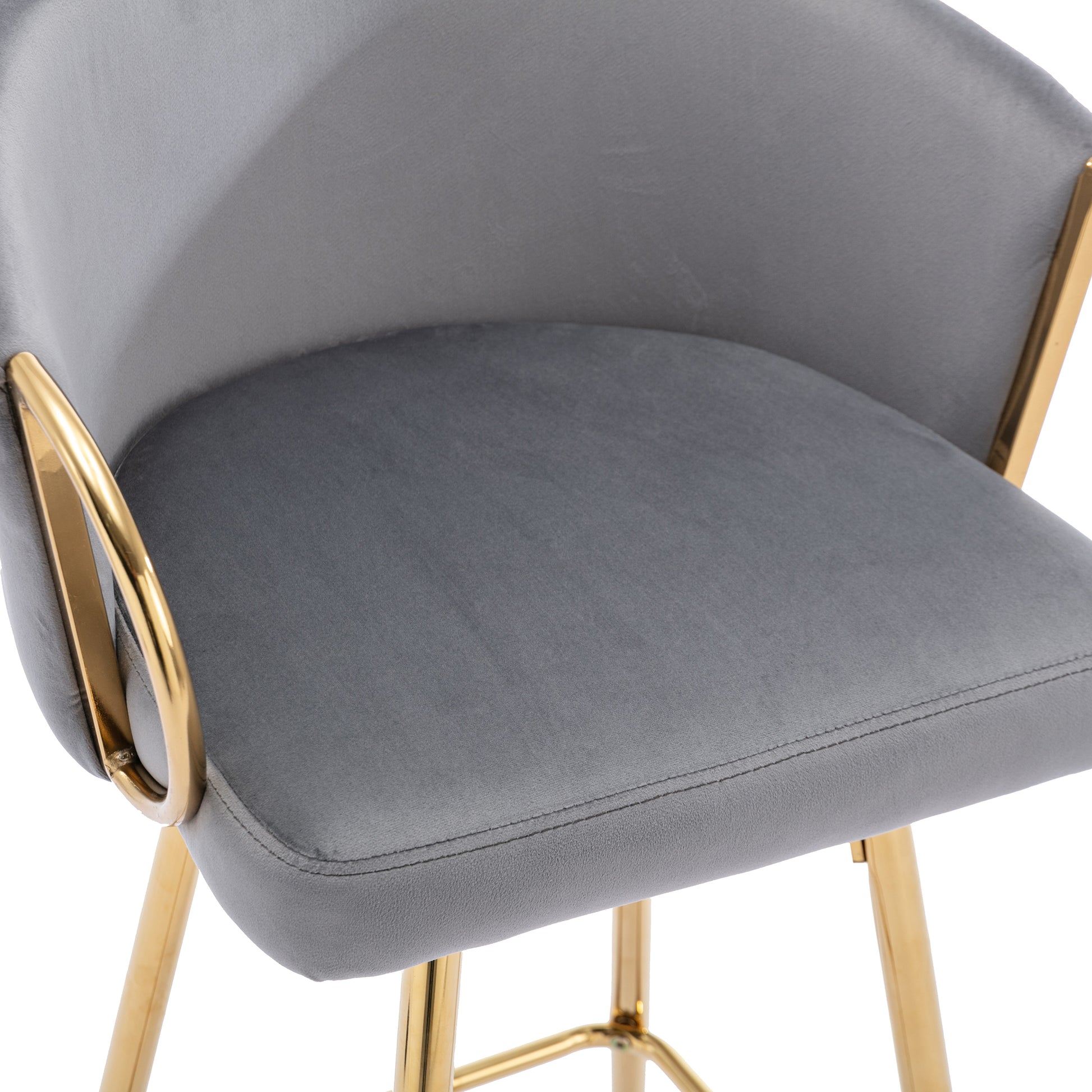 26 Inch Set Of 2 Bar Stools,With Chrome Footrest And Base Velvet Golden Leg Simple Bar Stool,Gray Gray Foam Fabric