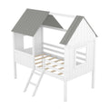 Twin Size Low Loft Wood House Bed With Two Side Windows White Gray Old Sku: Lp000037Aae Gray Solid Wood