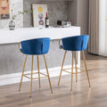 30 Inch Set Of 2 Bar Stools,With Chrome Footrest And Base Velvet Golden Leg Simple Bar Stool,Blue Blue Foam Fabric