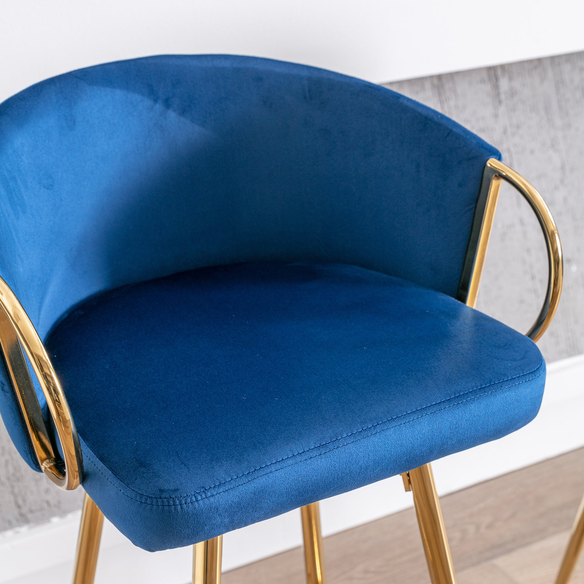 30 Inch Set Of 2 Bar Stools,With Chrome Footrest And Base Velvet Golden Leg Simple Bar Stool,Blue Blue Foam Fabric