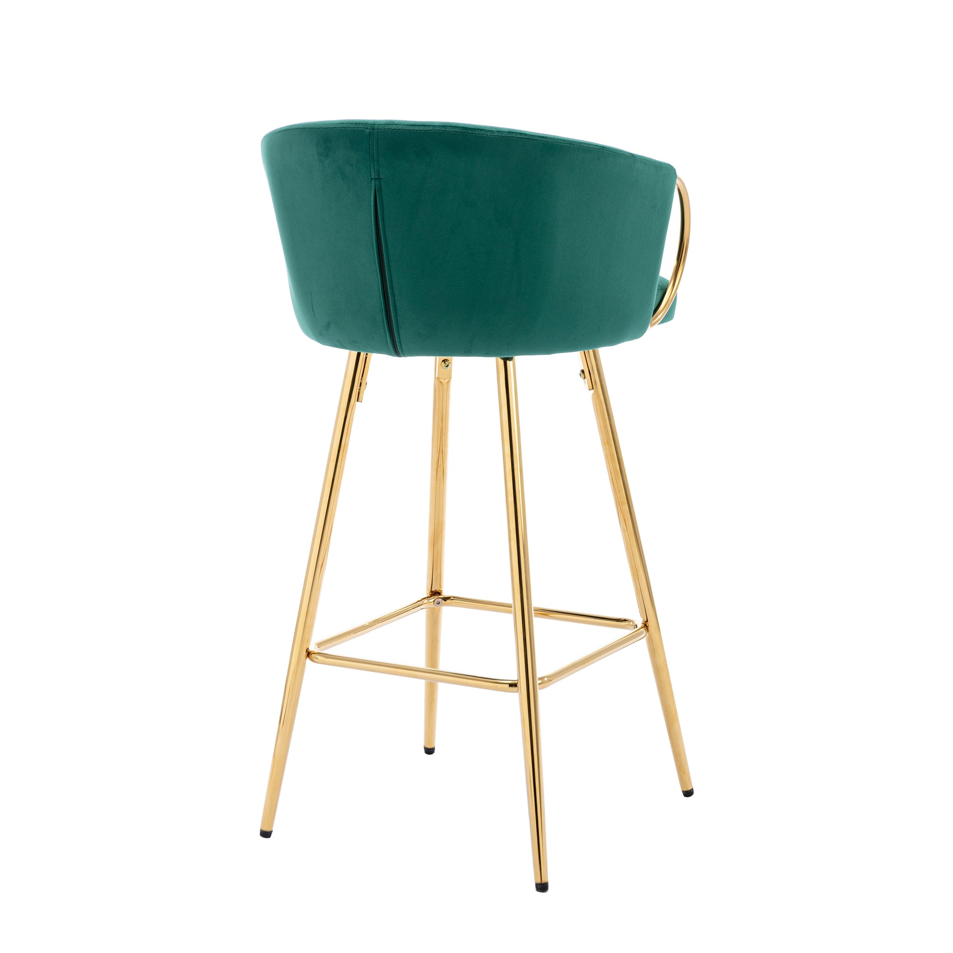 30 Inch Set Of 2 Bar Stools,With Chrome Footrest And Base Velvet Golden Leg Simple Bar Stool,Green Green Foam Fabric
