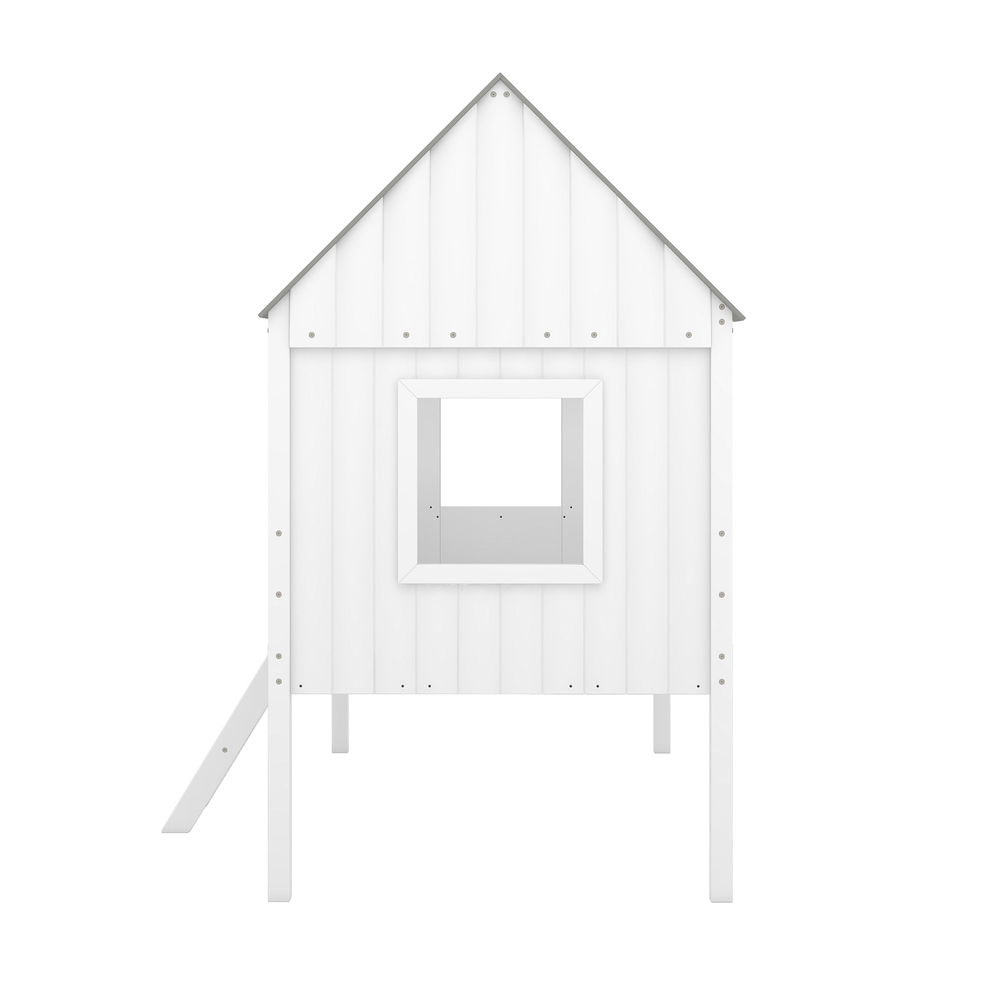 Twin Size Low Loft Wood House Bed With Two Side Windows White Gray Old Sku: Lp000037Aae Gray Solid Wood