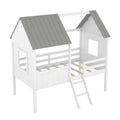 Twin Size Low Loft Wood House Bed With Two Side Windows White Gray Old Sku: Lp000037Aae Gray Solid Wood
