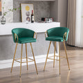 30 Inch Set Of 2 Bar Stools,With Chrome Footrest And Base Velvet Golden Leg Simple Bar Stool,Green Green Foam Fabric