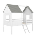 Twin Size Low Loft Wood House Bed With Two Side Windows White Gray Old Sku: Lp000037Aae Gray Solid Wood