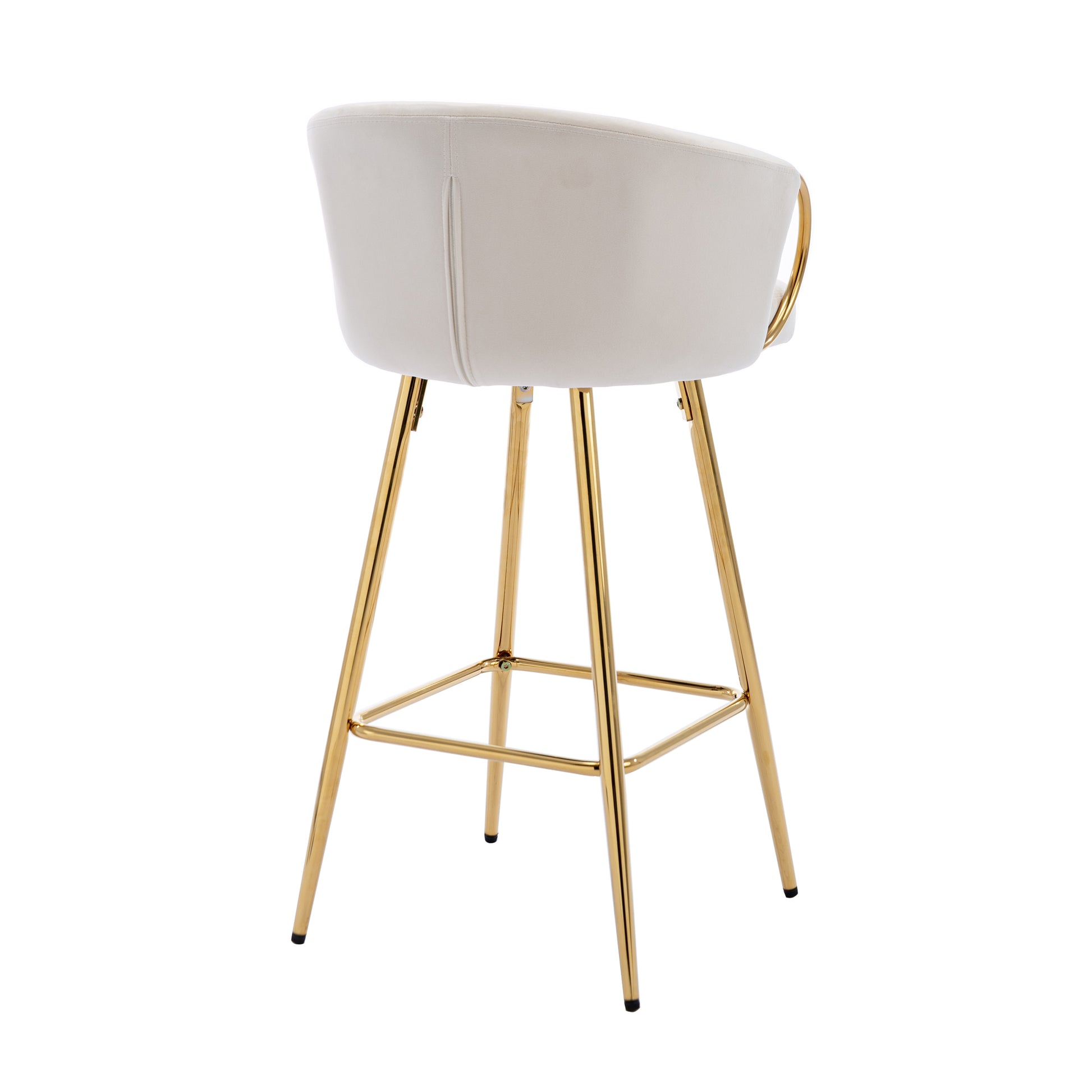 30 Inch Set Of 2 Bar Stools,With Chrome Footrest And Base Velvet Golden Leg Simple Bar Stool,Cream Cream Foam Fabric