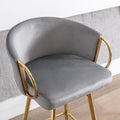 26 Inch Set Of 2 Bar Stools,With Chrome Footrest And Base Velvet Golden Leg Simple Bar Stool,Gray Gray Foam Fabric