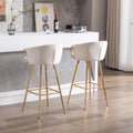 26 Inch Set Of 2 Bar Stools,With Chrome Footrest And Base Velvet Golden Leg Simple Bar Stoo,Cream Cream Foam Fabric