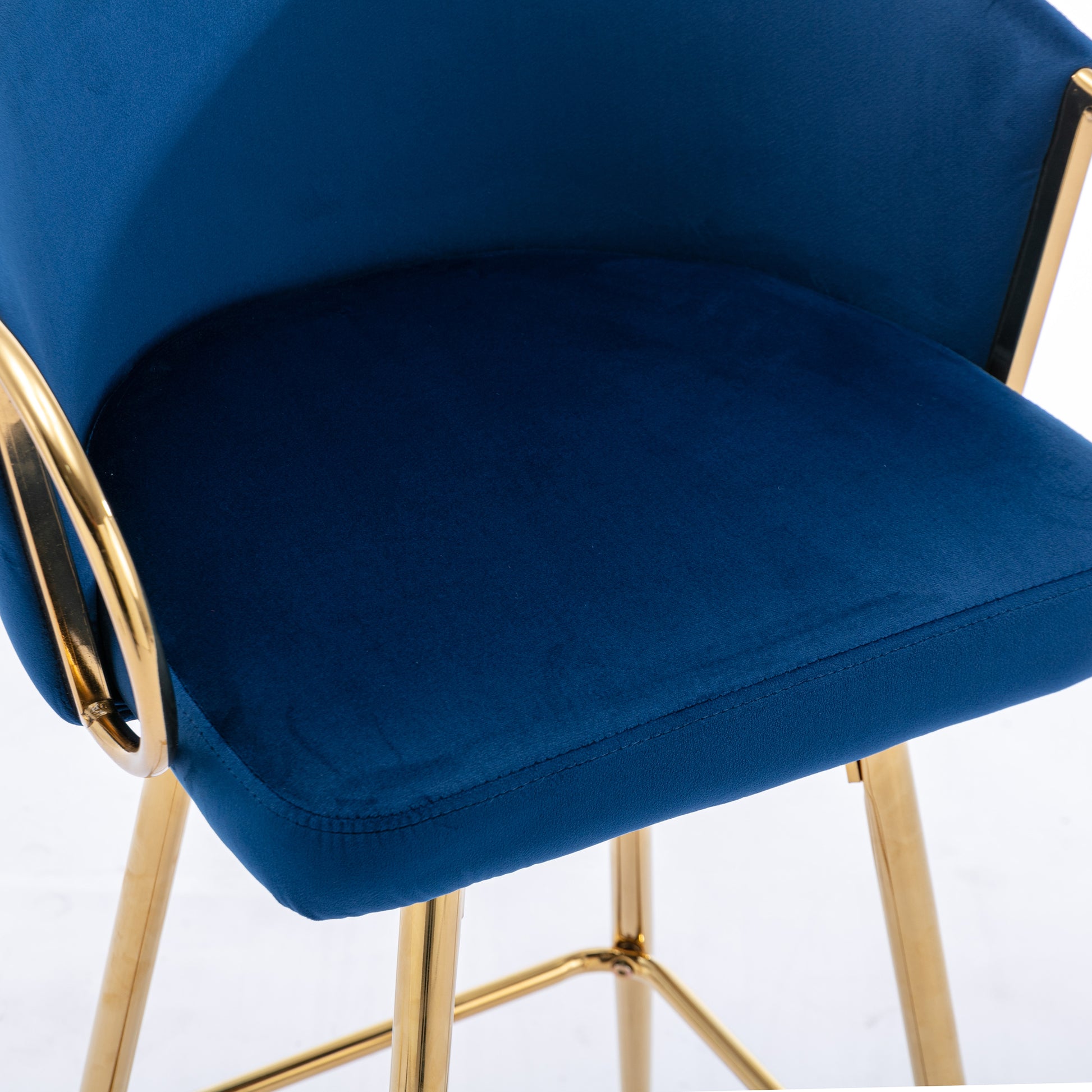 30 Inch Set Of 2 Bar Stools,With Chrome Footrest And Base Velvet Golden Leg Simple Bar Stool,Blue Blue Foam Fabric