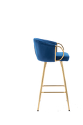 26 Inch Set Of 2 Bar Stools,With Chrome Footrest Velvet Golden Leg Simple Bar Stool,Blue Blue Foam Fabric