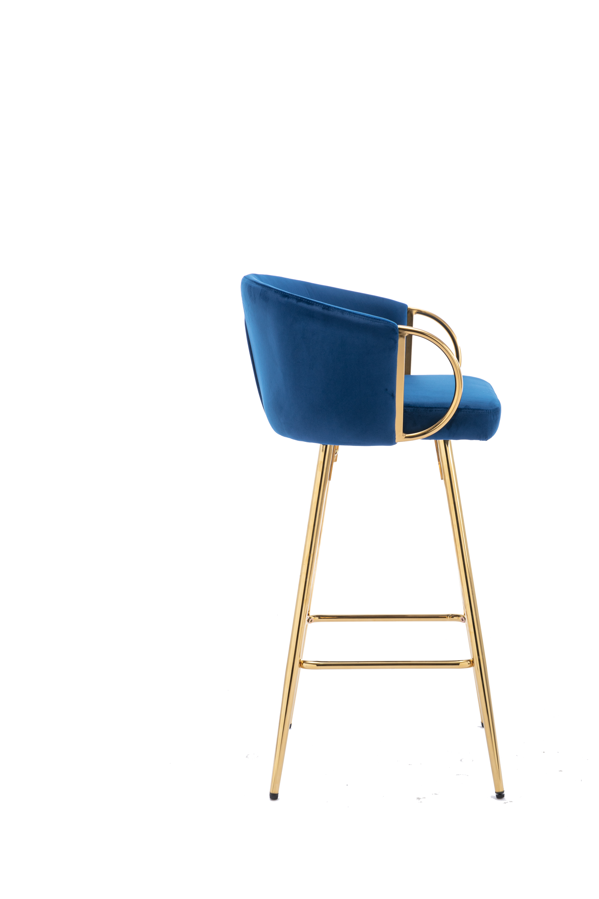 26 Inch Set Of 2 Bar Stools,With Chrome Footrest Velvet Golden Leg Simple Bar Stool,Blue Blue Foam Fabric