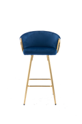 26 Inch Set Of 2 Bar Stools,With Chrome Footrest Velvet Golden Leg Simple Bar Stool,Blue Blue Foam Fabric