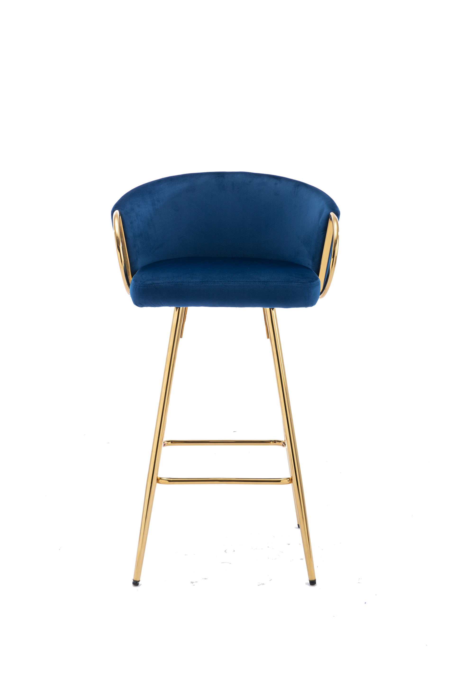 26 Inch Set Of 2 Bar Stools,With Chrome Footrest Velvet Golden Leg Simple Bar Stool,Blue Blue Foam Fabric