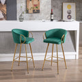 30 Inch Set Of 2 Bar Stools,With Chrome Footrest And Base Velvet Golden Leg Simple Bar Stool,Green Green Foam Fabric