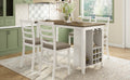 5 Piece Multi Functional Rubber Wood Counter Height Dining Set With Padded Chairs And Integrated 9 Bar Wine Compartment, Wineglass Holders For Dining Room Brown White Wash Brown Whitewash Solid Wood