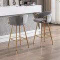30 Inch Set Of 2 Bar Stools,With Chrome Footrest And Base Velvet Golden Leg Simple Bar Stool,Gray Gray Foam Fabric