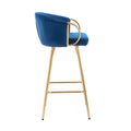 30 Inch Set Of 2 Bar Stools,With Chrome Footrest And Base Velvet Golden Leg Simple Bar Stool,Blue Blue Foam Fabric