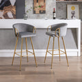26 Inch Set Of 2 Bar Stools,With Chrome Footrest And Base Velvet Golden Leg Simple Bar Stool,Gray Gray Foam Fabric