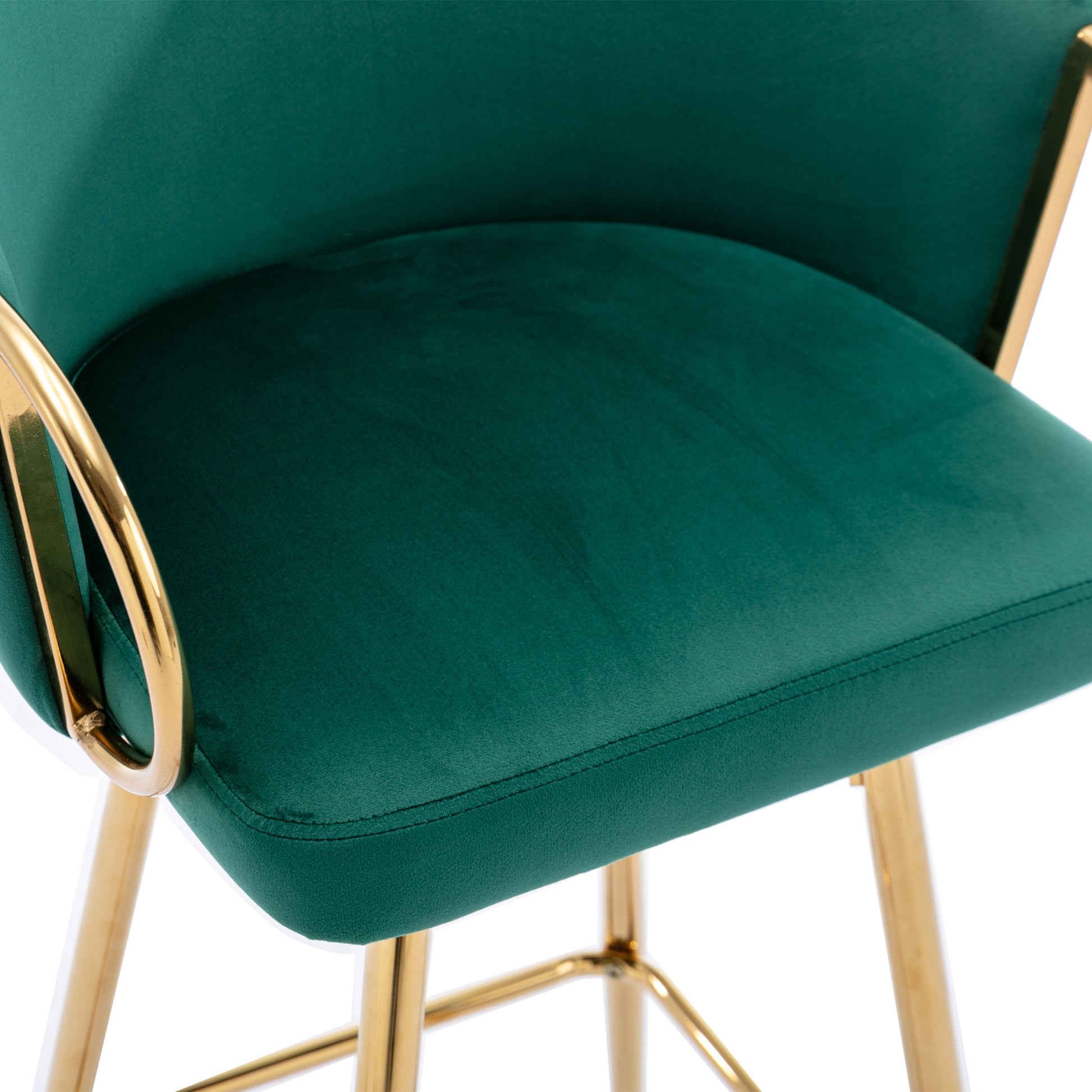 30 Inch Set Of 2 Bar Stools,With Chrome Footrest And Base Velvet Golden Leg Simple Bar Stool,Green Green Foam Fabric