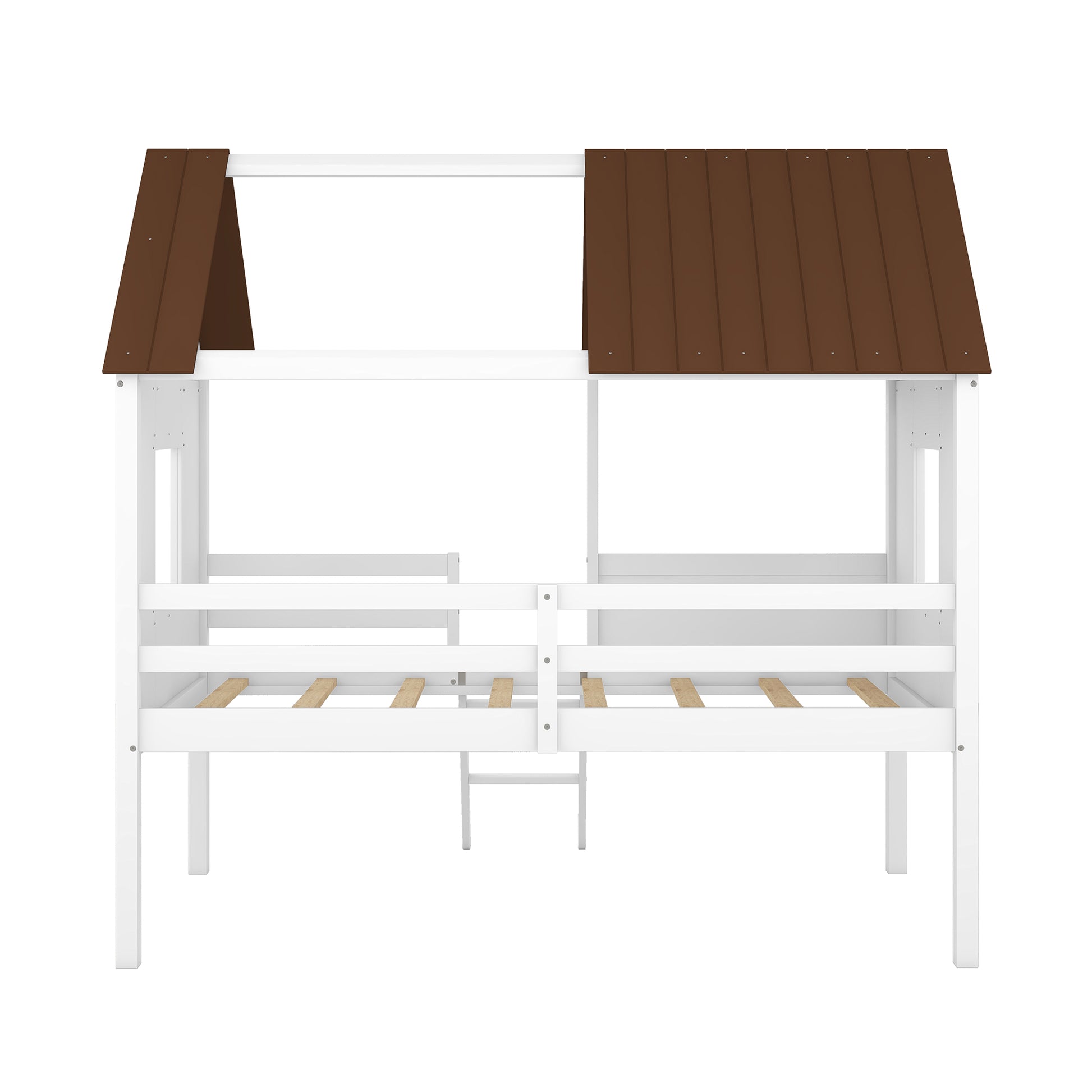 Twin Size Low Loft Wood House Bed With Two Side Windows White Brown Old Sku: Lp000037Aad Gray Solid Wood