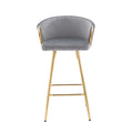 30 Inch Set Of 2 Bar Stools,With Chrome Footrest And Base Velvet Golden Leg Simple Bar Stool,Gray Gray Foam Fabric