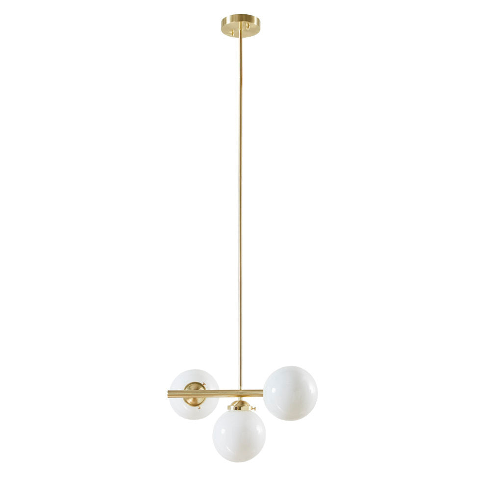 3 Light Chandelier With Frosted Glass Globe Bulbs Gold Iron