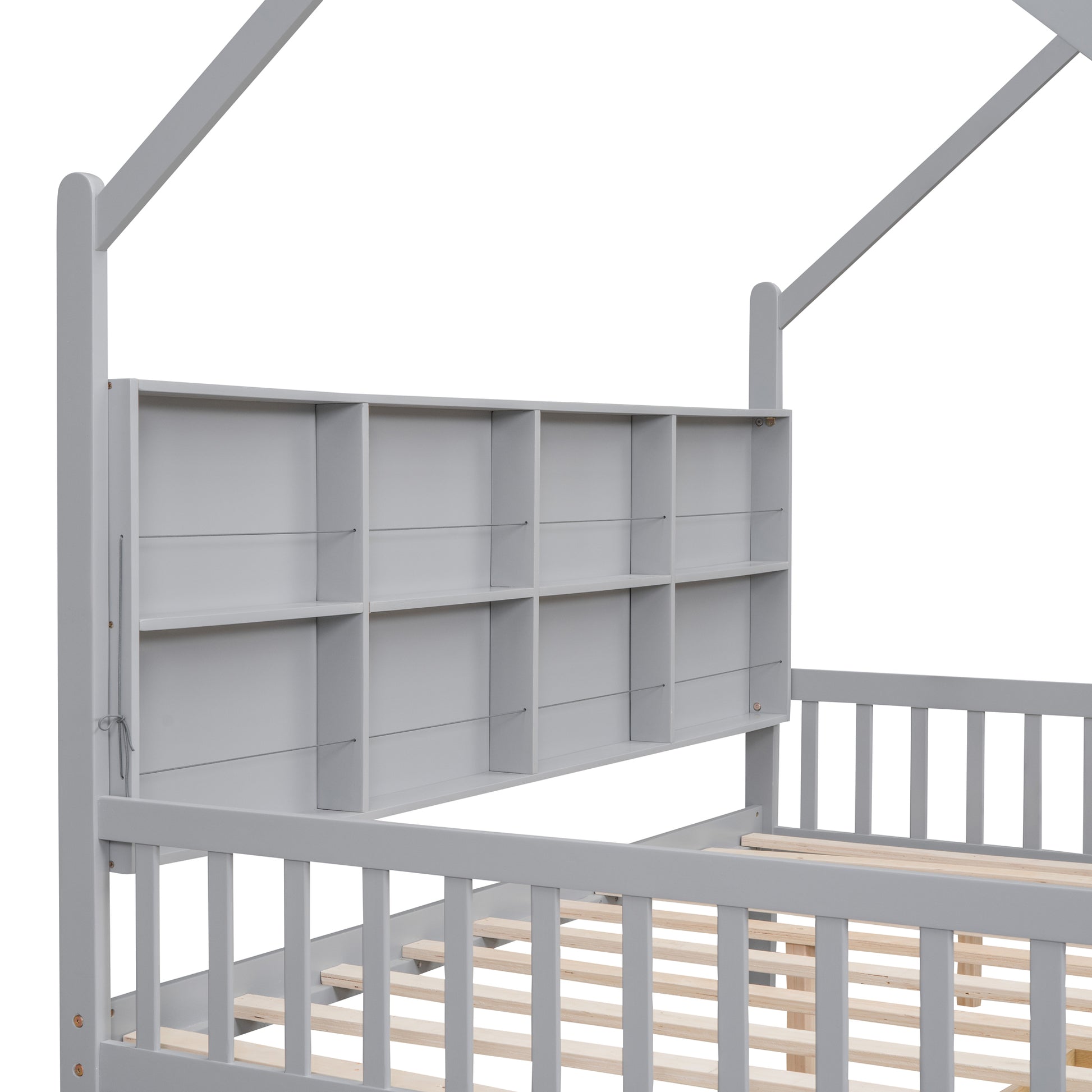 Wooden Full Size House Bed With 2 Drawers,Kids Bed With Storage Shelf, Gray Expected Arrival Time: 5.15 Gray Solid Wood