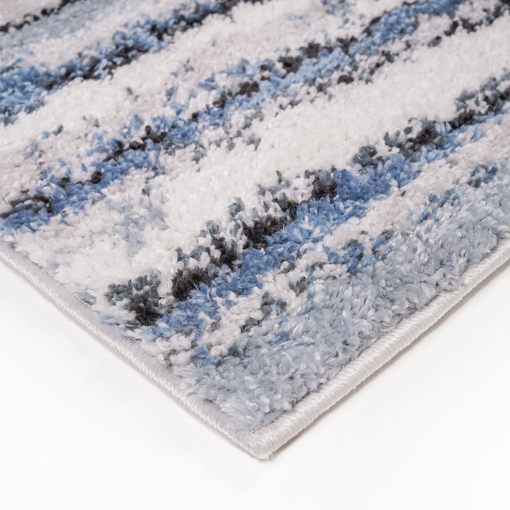 Watercolor Abstract Stripe Woven Area Rug Blue Polypropylene