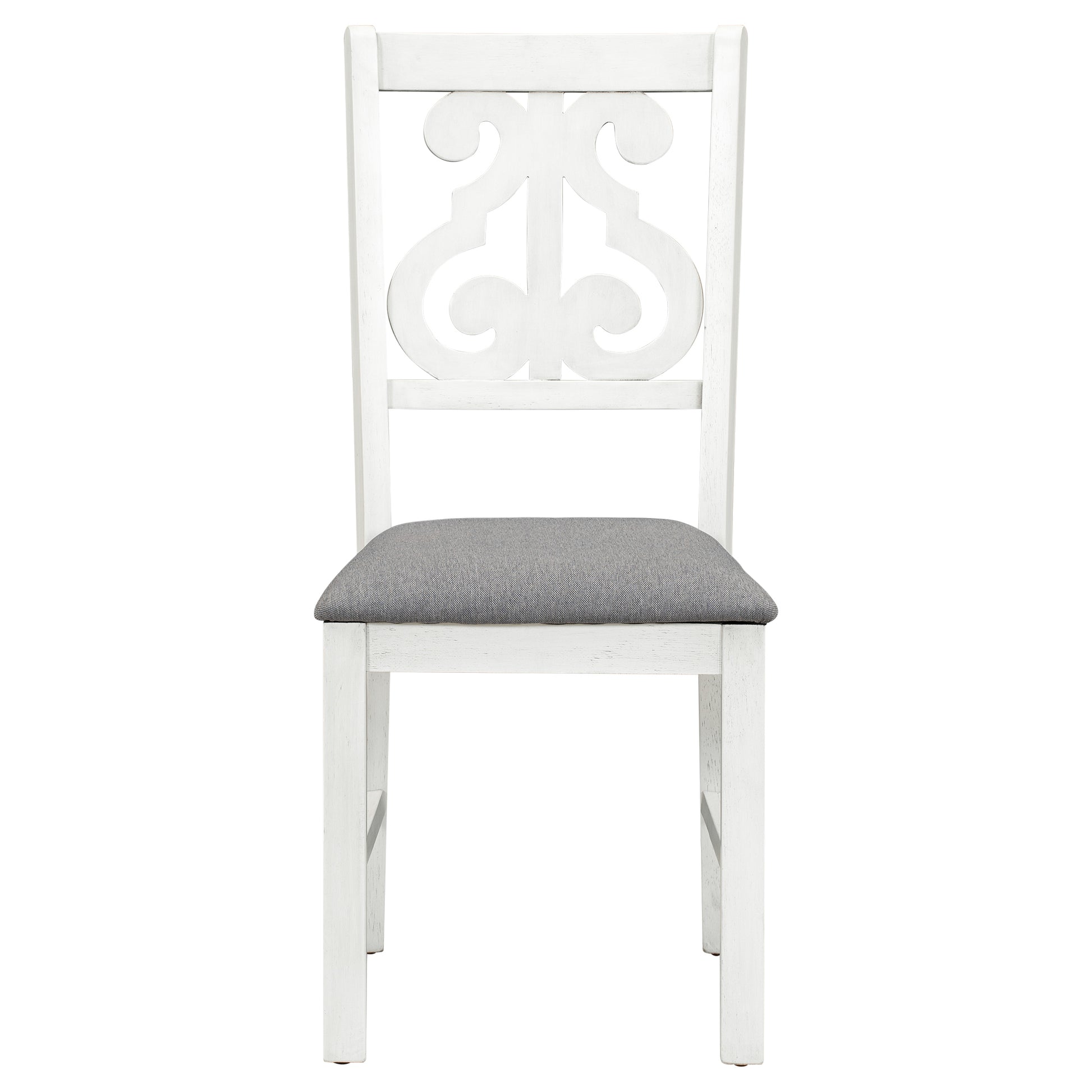 6 Piece Wooden Dining Table Set, Farmhouse Rectangular Dining Table, Four Chairs With Exquisitely Designed Hollow Chair Back And Bench For Home Dining Room Gray White White Gray Solid Wood