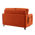 Coolmore Convertible Sleeper Sofa Bed, Modern Velvet Loveseat Couch With Pull Out Bed, Small Beautiful Seat Futon Sofa Bed With Headboard, 2 Pillows & Side Pockets For Living Room Orange Linen