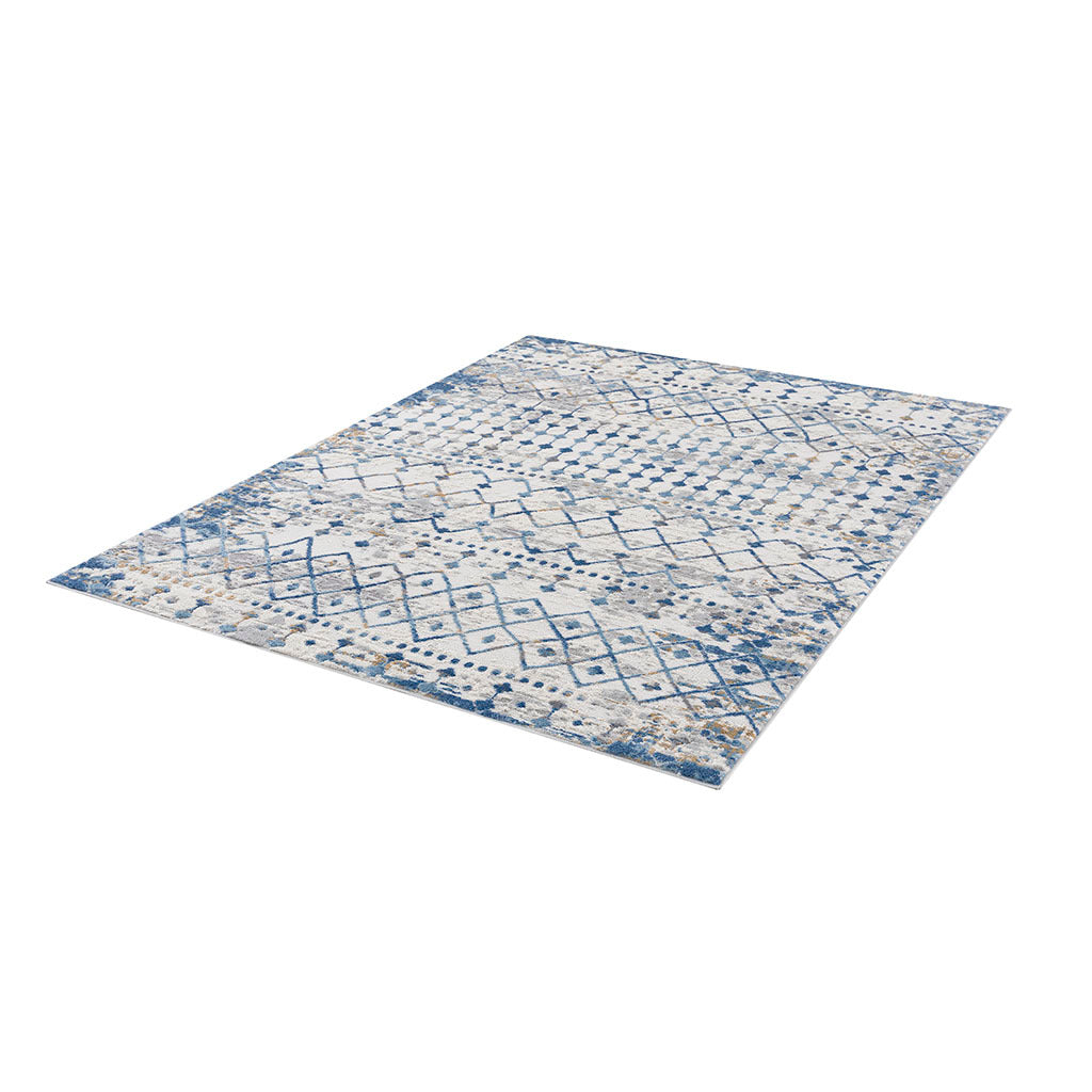 Moroccan Global Woven Area Rug Blue Cream Polyester