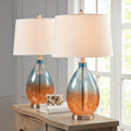 Cortina Ombre Glass Table Lamp, Set Of 2 Blue Cotton