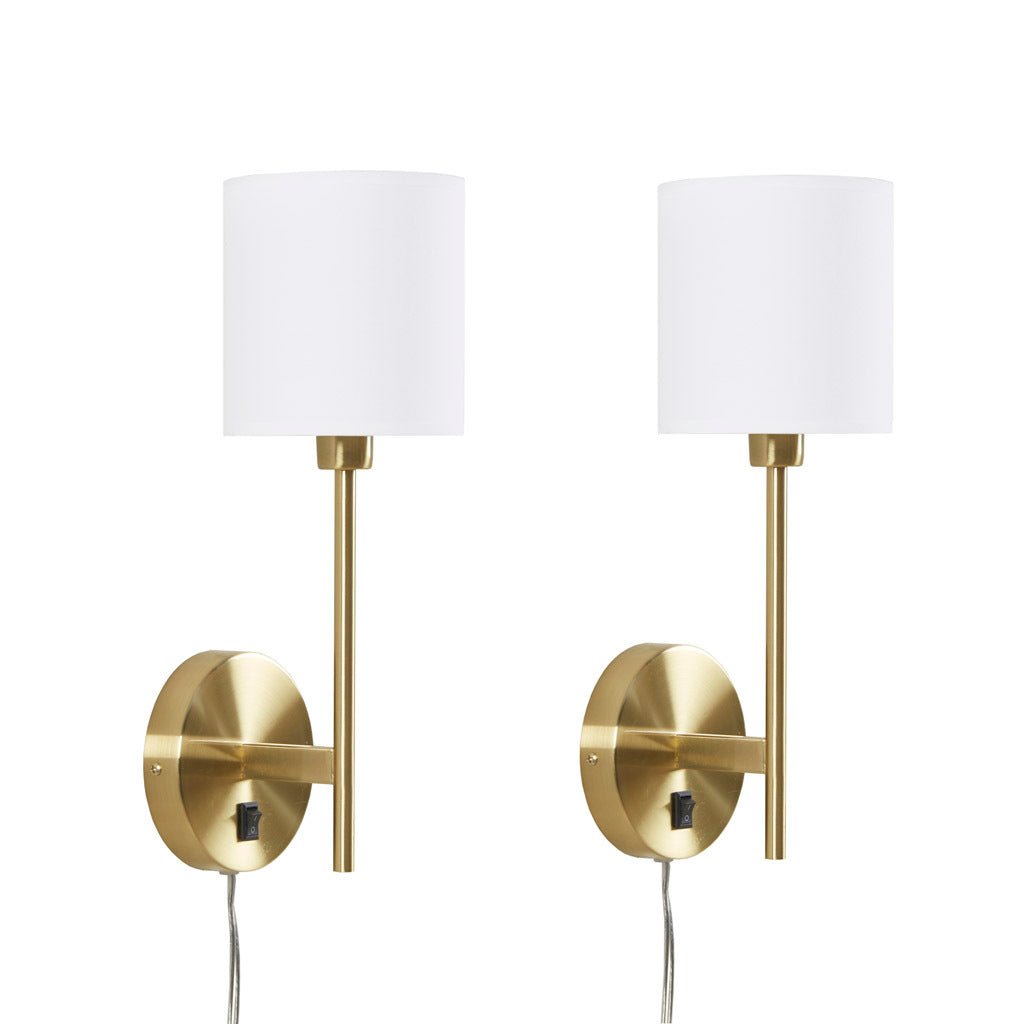 Metal Wall Sconce With Cylinder Shade, Set Of 2 Gold Cotton