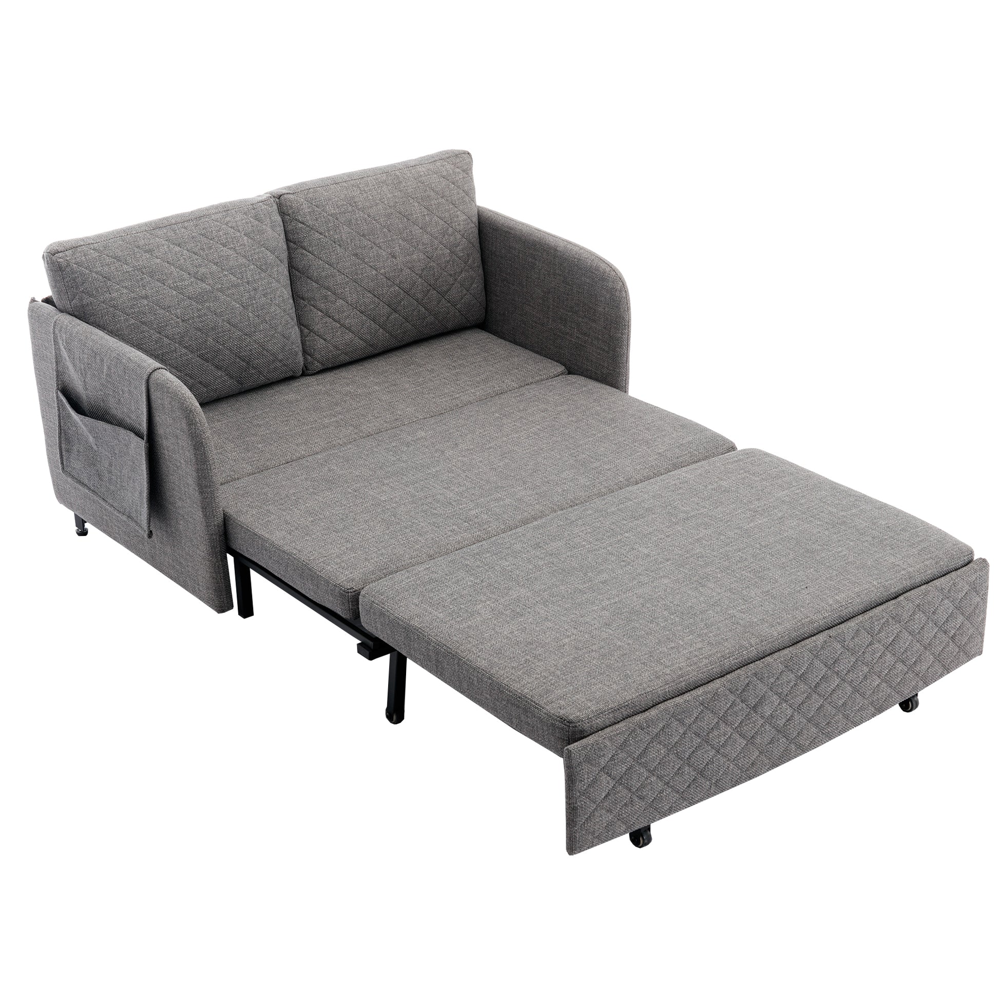 Coolmore Convertible Sleeper Sofa Bed, Modern Velvet Loveseat Couch With Pull Out Bed, Small Beautiful Seat Futon Sofa Bed With Headboard, 2 Pillows & Side Pockets For Living Room Light Grey Linen